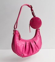 New Look Bright Pink Faux Croc Shoulder Bag